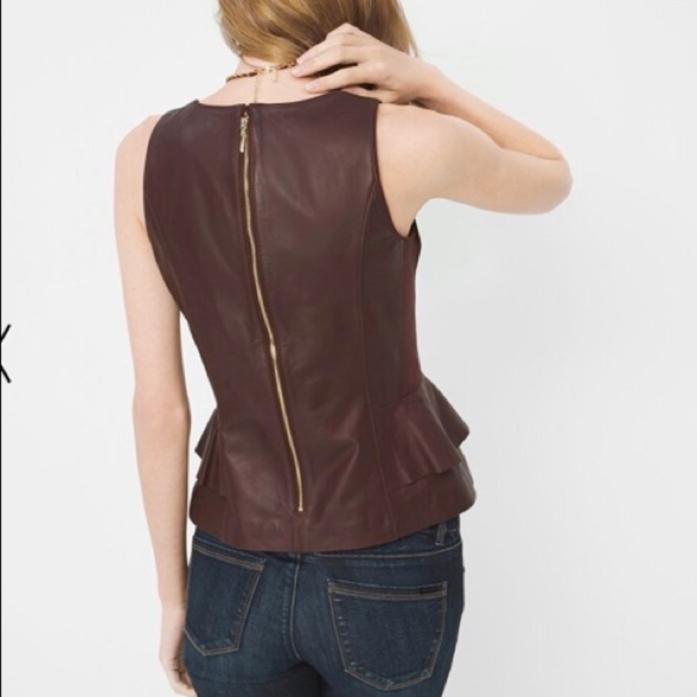 WHBM Peplum Leather Bodice Top Deep Claret Size 10 - Picture 5 of 11